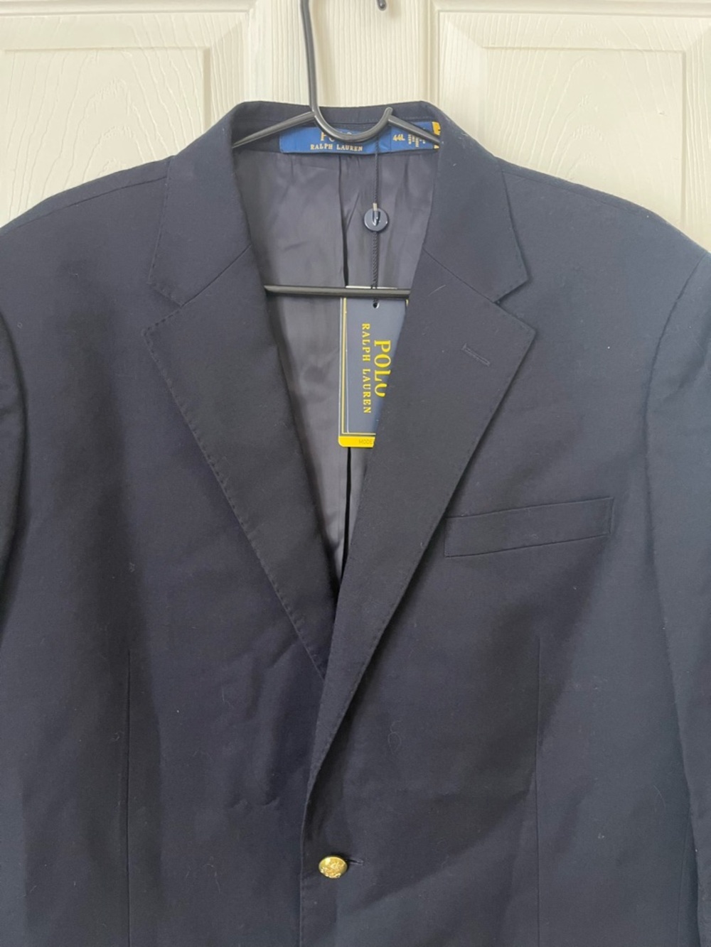 Polo Ralph Lauren Navy Two-Button Gold Wool-Blend Gabardine Blazer size 44L READ - Picture 5 of 11